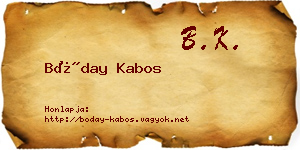 Bóday Kabos névjegykártya
